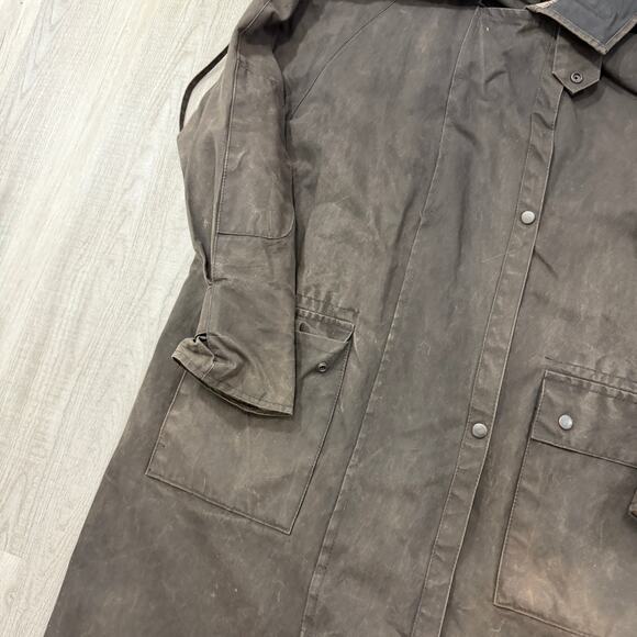 Vintage Kuver Mebum Duster Oil Skin Coat Men Large Black Faded Western by Abetta - Picture 4 of 10